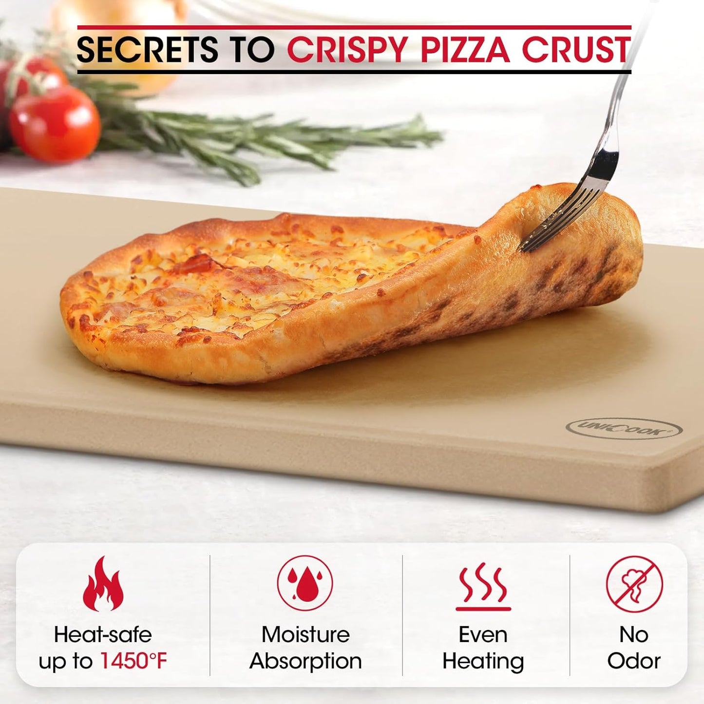 Unicook Extra Large Pizza Stone 24" x 12" x 0.6" for 36"/48" Ovens, Rectangular Baking Stone, Ideal for Baking Crispy Pizzas, Bread and Cookies, Weighs 12 lbs, Does Not Fit 30" Compact Ovens