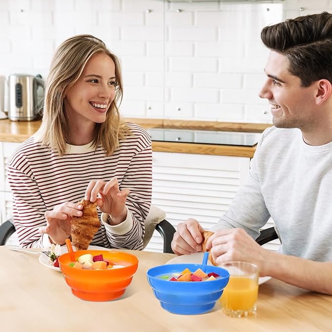 12 Pack Christmas Plastic Cereal Bowls with Straws Colored 16 oz Built-in Straw Bowl and 4 Cleaning Brushes Reusable Dishwasher for Breakfast Milk Soup Snack Salad Dessert Party Supplies