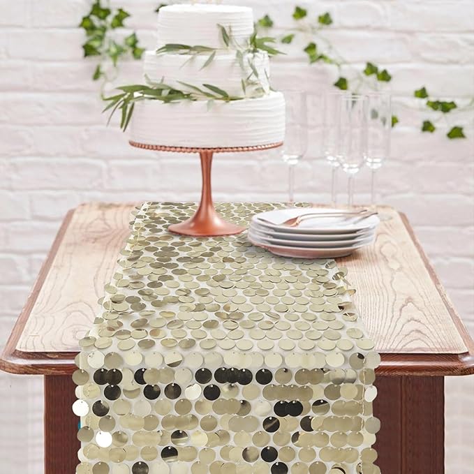 12 x 108 Inch Champagne Sequin Table Runner Glitter Rectangle Big Sequin Table Runner for Wedding Party Birthday Christmas Halloween Decoration (1 Pack)