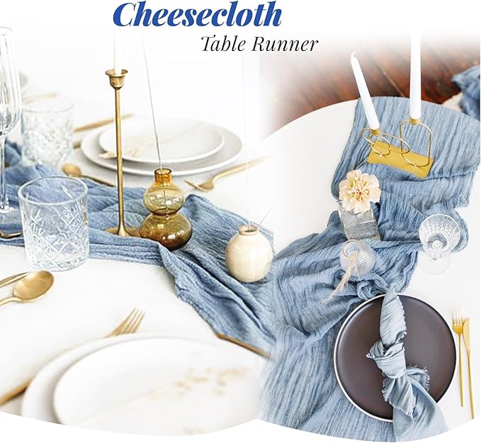 Aktor 6 Pack Dusty Blue Cheesecloth Table Runner 10Ft Gauze Table Runner Boho Semi Sheer Cheese Cloth Fabric Runners for Wedding Birthday Baby Shower Party Table Decoration(Dusty Blue)