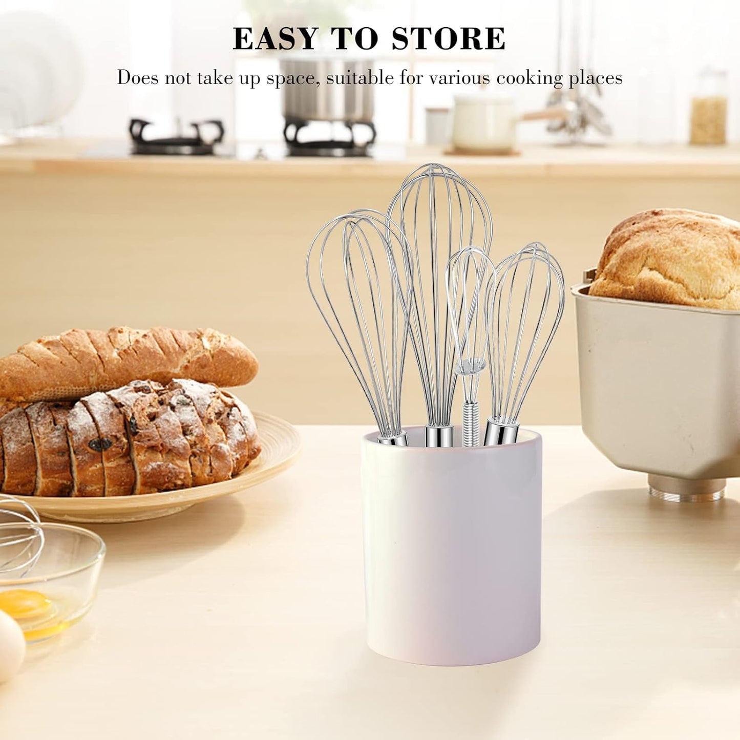 NileHome Stainless Steel Whisk Set 8" 10" 12" Kitchen Whisk Kitchen Wisk Wire Whisks for Cooking, Whisking, Blending, Beating, Stirring-4 Pack