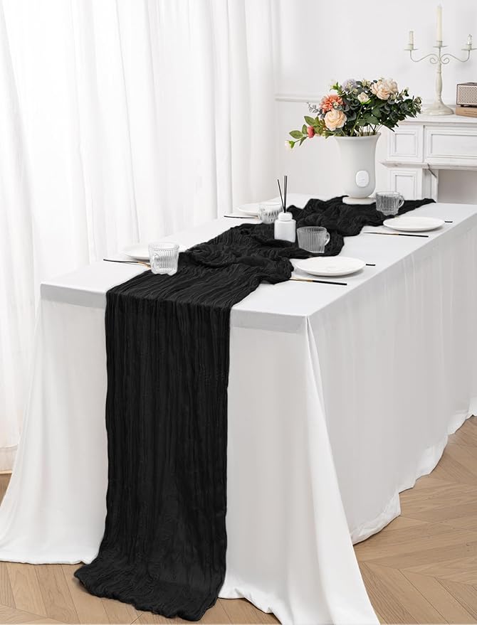 12 Pack Black Halloween Table Runner 10FT Cheesecloth Table Runner 120 inch Boho Gauze Cheese Cloth Table Runner Rustic Sheer Table Runner for Party Wedding Bridal Baby Shower Birthday Table Decor