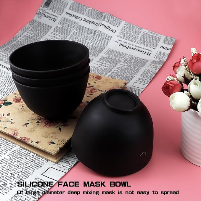 4 Inch Diy Silicone Facial Mask Mixing Bowl, 4 PCS Home Use Microwavable Silicone Facial Mud Bowl for Facial Mask, Mud Mask and Other Skincare Products, Cosmetic Beauty Tool for Home Salon,Black