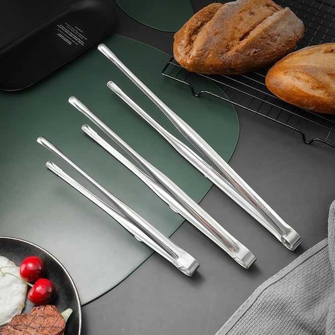 8 Pack Kitchen Tongs, Stainless Steel Serving Tongs with Non-Slip Tips for Cooking,Easily Control Kitchen Tweezer, Multi-Purpose Korean Tong for Baking, Food Plating, BBQ (7 Inch)