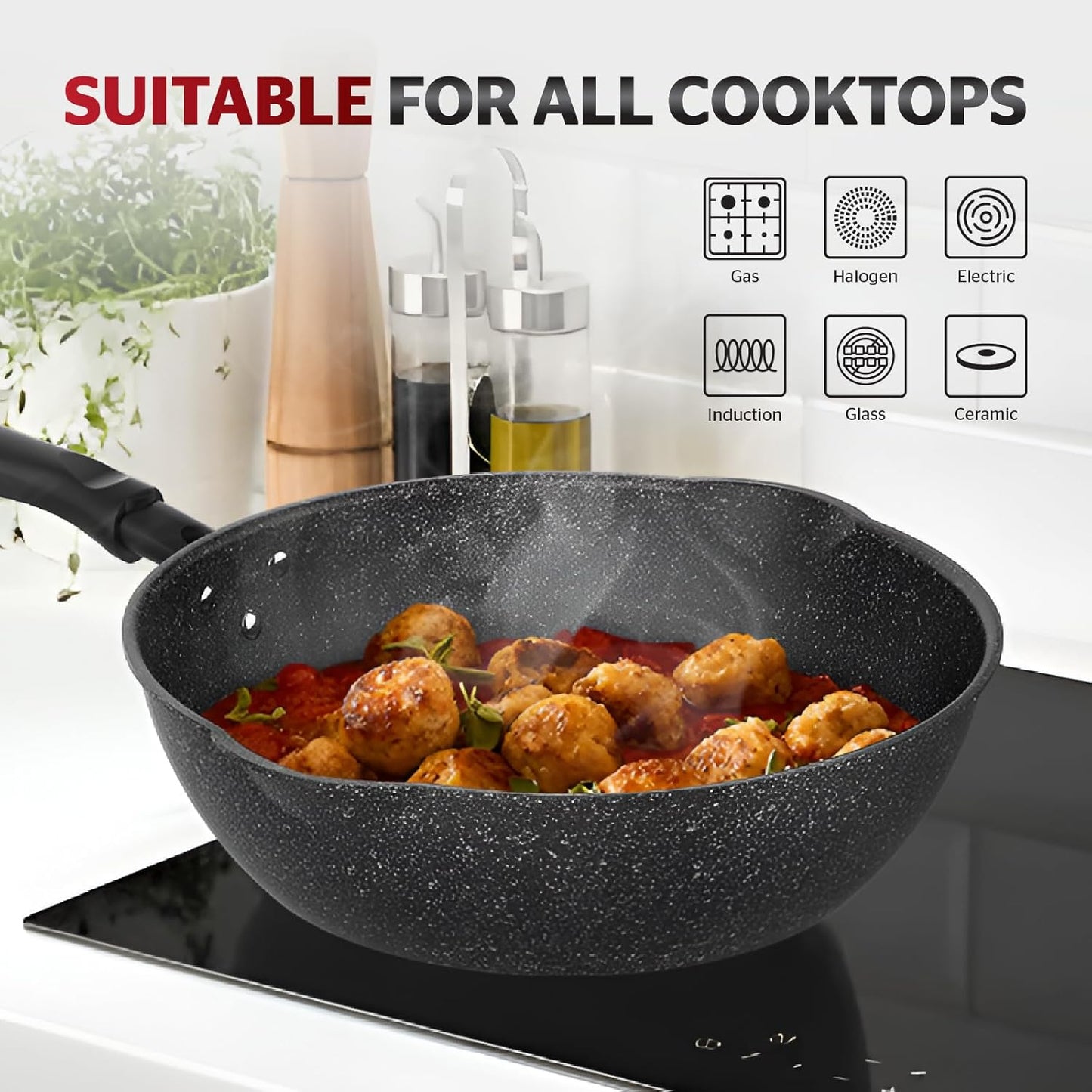 Sunhouse – 8 Inch / 20 cm Non-Stick Deep Frying Pan with Double Pour Spouts, 5-Layer Whitford Non-Stick Coating, PFOA-FREE, Stay-Cool Handle, Induction Compatible with All Cooktops