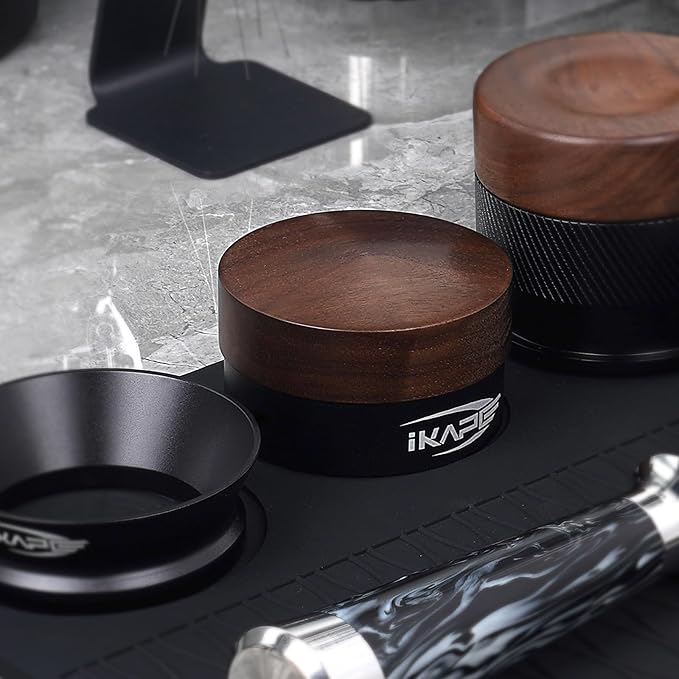IKAPE 58MM Coffee Distributor, New Wooden Handle Design, Gravity Adaptive Espresso Distributor Fits All 58.35MM Espresso Portafilter, Compatible with 58.35MM Rancilio Bottomless Portafilter