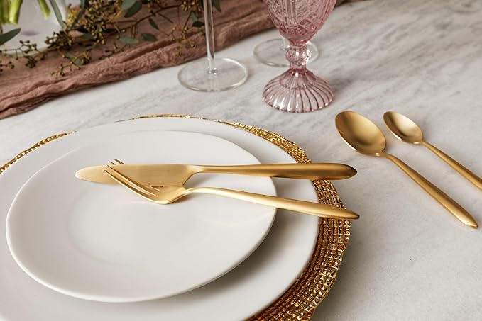 Fortessa Velo Brushed Flatware Set, 20-Piece, Brushed Gold
