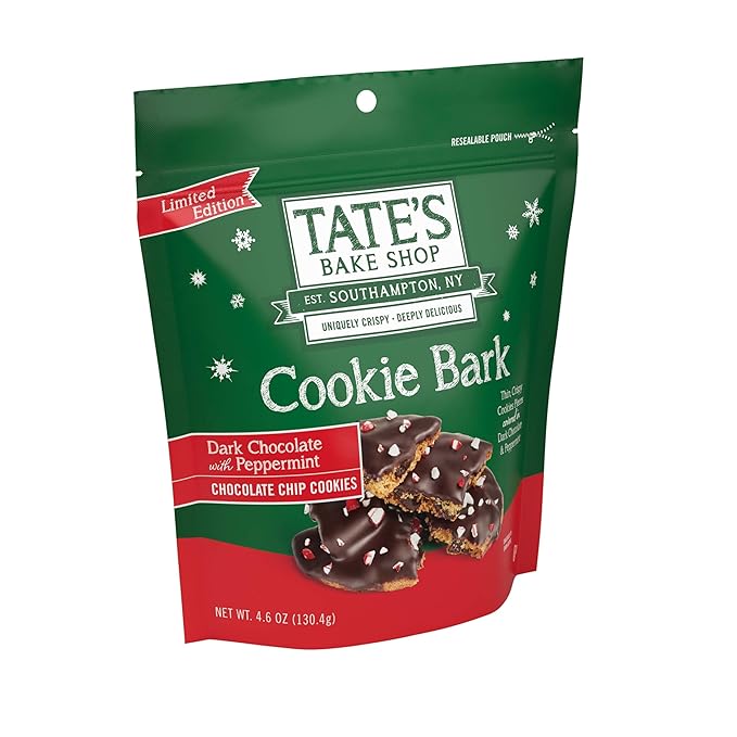 Tate's Bake Shop Holiday Cookies Variety Pack, Chocolate Chip, Toffee, and Gingersnap Cookies, plus Peppermint Bark, 4 Bags