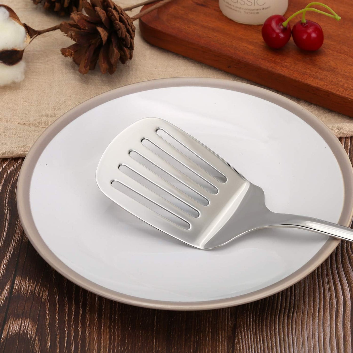 Kitchen Utensils, Contains Soup ladle, Spaghetti Claw, Wok Turner Shovel, Slotted Turner, Premium Stainless Steel, No rust, Dishwasher Safe (Slotted Spatula)