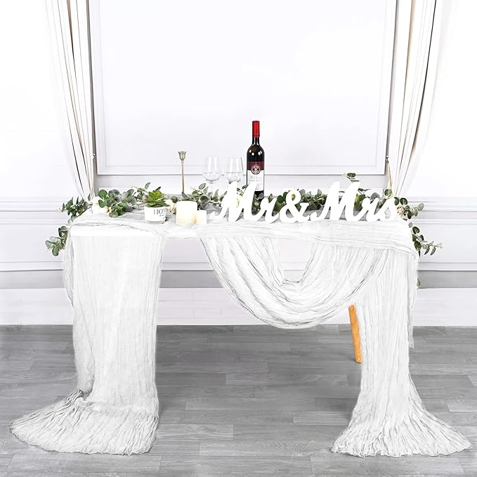 12 Pack 10Ft White Cheesecloth Table Runner 35 x 120 inch Boho Gauze Cheese Cloth Table Runner Vintage Rustic Sheer Runners for Wedding Bridal Shower Birthday Party Cake Table Decorations