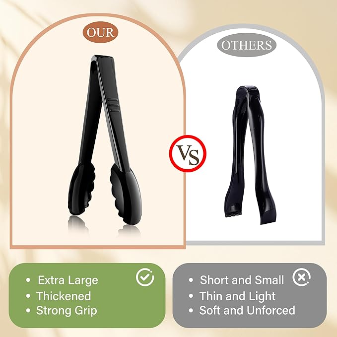 40 Pcs Plastic Tongs for Serving Bulk 9 Inch Serving Disposable Tongs, Plastic Serving Utensils, Heavy Duty Salad Tongs for Kitchen Buffets BBQ Events Catering