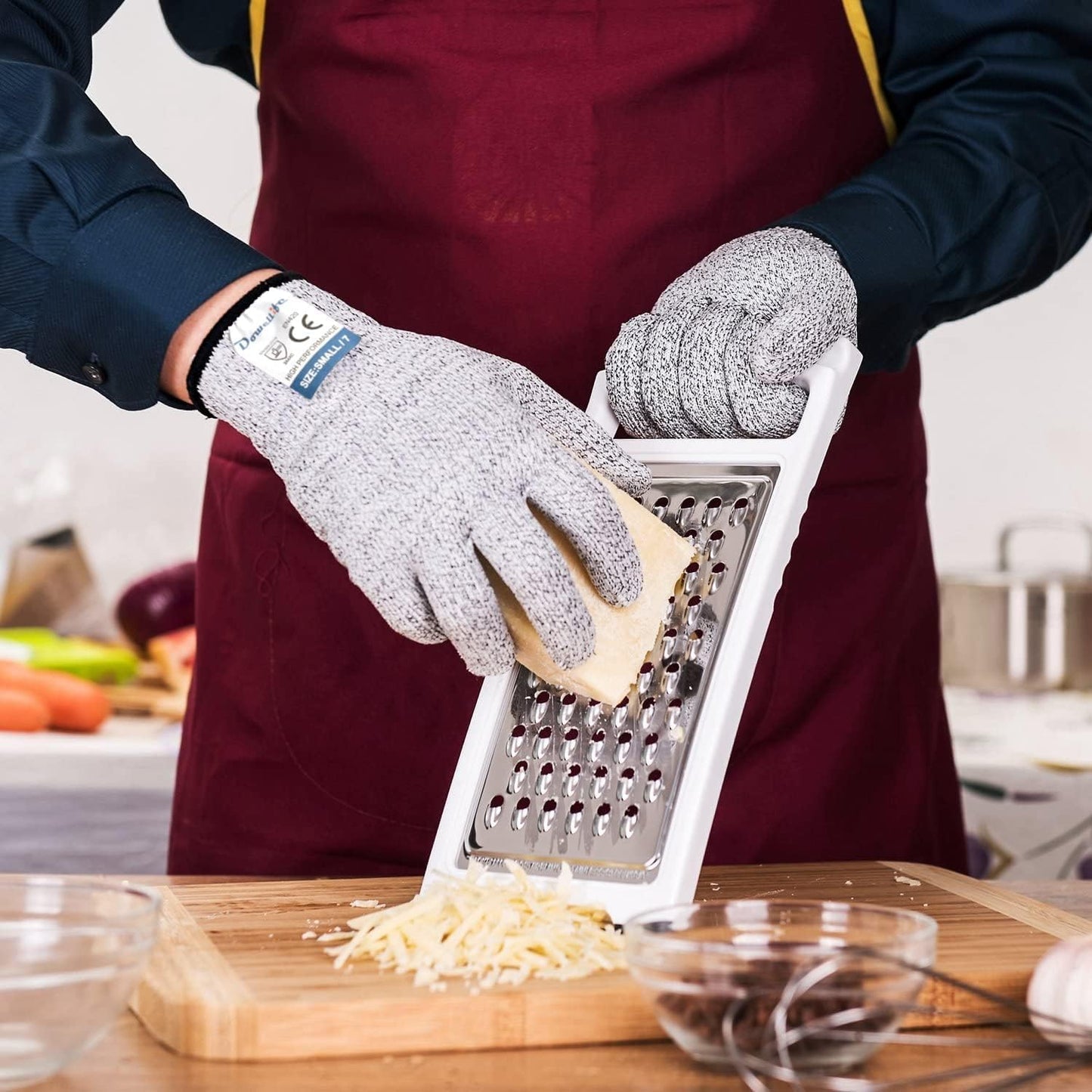 Dowellife Cut Resistant Gloves Food Grade Level 5 Protection, Safety Kitchen Cuts Gloves for Oyster Shucking, Fish Fillet Processing, Mandolin Slicing, Meat Cutting and Wood Carving. (Large-12 Pairs)