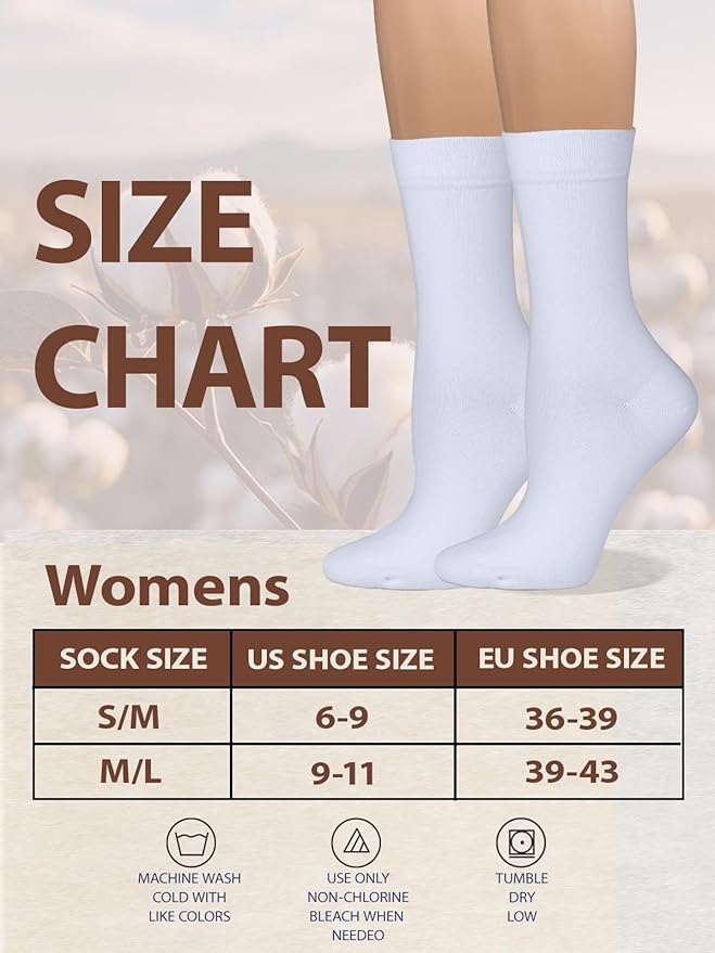 COTTON DAY Women's Soft Combed Cotton Dress Socks Seamless Toe Black White Gray Navy Blue Brown Beige