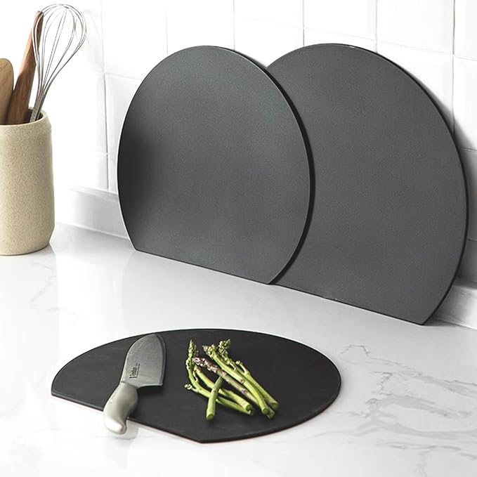 Fotouzy TPU Silicone Cutting Boards for Kitchen, Thick Rubber Flexible Cutting Board Mats, Black Cutting Mats Nonslip, Half Round Cutting Mat for Kitchen Dishwasher Safe, BPA Free, Multi Sizes 3 Pcs