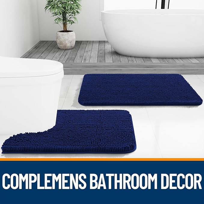 OLANLY Bathroom Rugs 40x32, Extra Soft Absorbent Chenille Bath Rugs, Rubber Backing Quick Dry, Machine Washable Bath Mats for Bathroom Floor, Tub and Shower, Home Decor Accessories, Navy