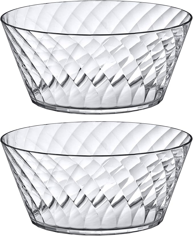 Amazing Abby - Bonita - 130-Ounce Plastic Serving Bowls (Set of 2), 10-Inch Clear Salad Bowl Set, BPA-Free, Shatter-Proof, Dishwasher-Safe, Stackable, Great for Salad, Fruit, Cereal, Snack, and More