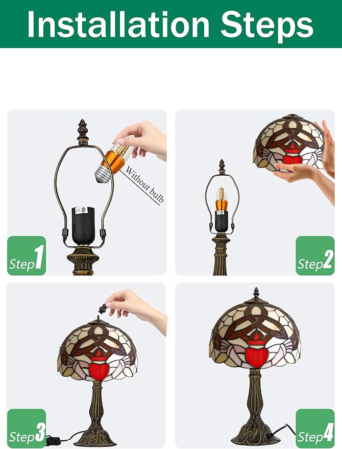 KY&BOSAM Tiffany Table Lamps Irish Gold Crown Celtic Style17500 Lumens Desk Lights Stained Glass Shade + UL E26 Lamp Holder+Zinc Base 12*12*19 Inch Living Room Bedroom St Patrick's Day Memory Decor