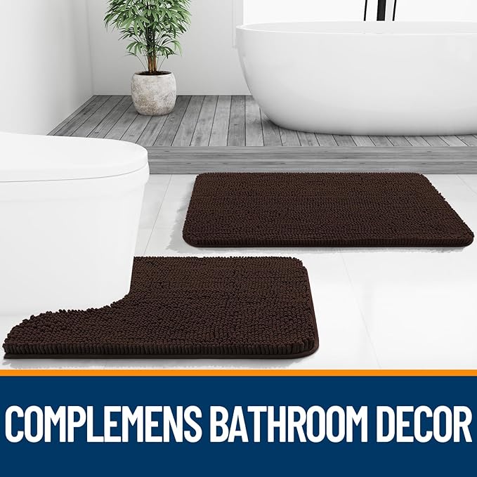 OLANLY Bathroom Rugs 59x24, Extra Soft Absorbent Chenille Bath Rugs, Rubber Backing Quick Dry, Machine Washable Bath Mats for Bathroom Floor, Tub and Shower, Home Decor Accessories, Brown
