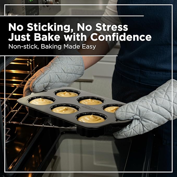 Wrenbury Mini Charlotte Cake Pan 6 Cup - Non Toxic Fluted Molds for Baking - Trifle Cake Mold - Novelty Dessert Tin with Recipe Book - 3.5 inch Non Stick