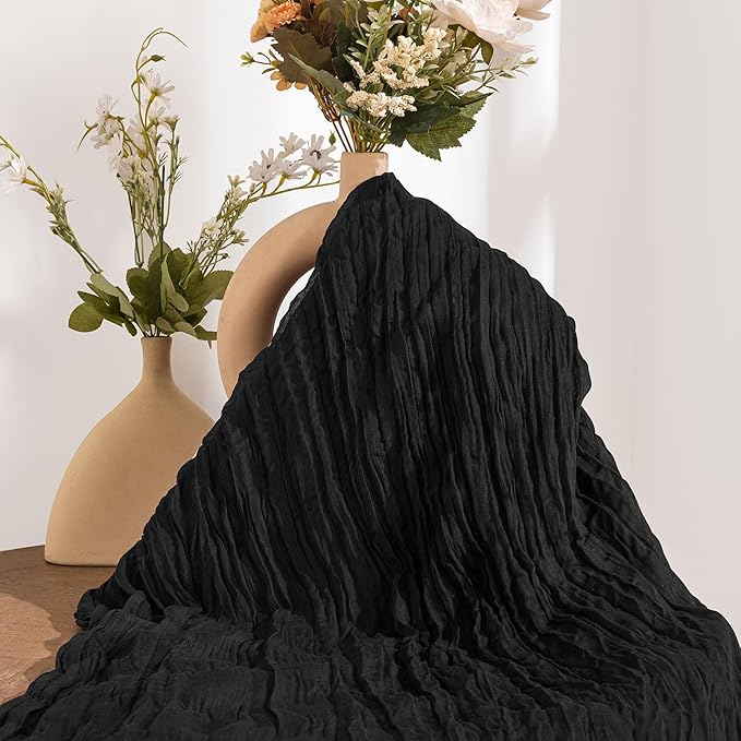 Leetaltree 10 Pack Black Cheesecloth Table Runner, 35x120 Inch Boho Rustic Cheese Cloth Table Runner, Decorative Table Runners for Bridal Baby Shower Decorations or Wedding Table Decorations
