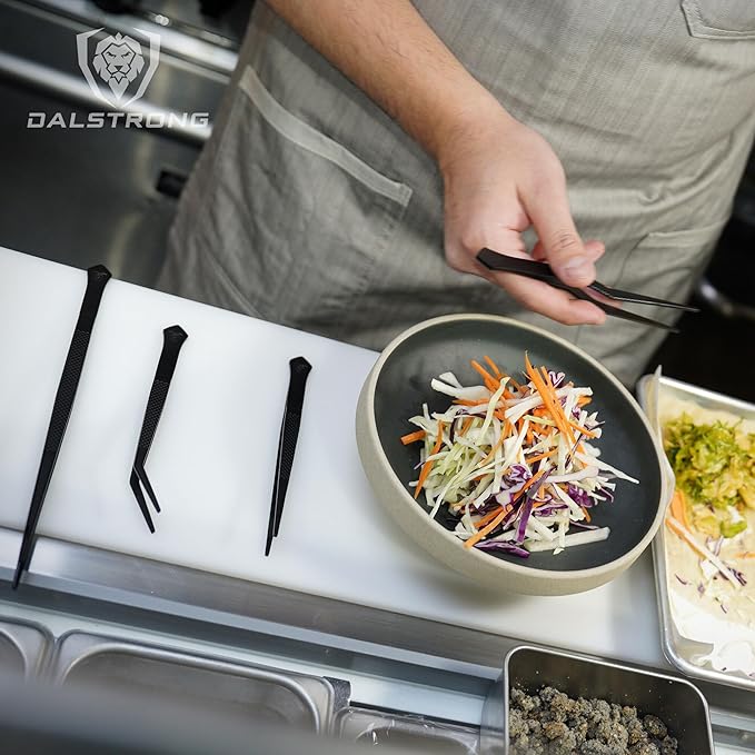 DALSTRONG Professional Food Tweezers-5 Piece Set- High-Precision Tweezer Tongs - Black Titanium Coating - Plating, Culinary Fine Use -304 Stainless Steel- Metal Kitchen Tongs