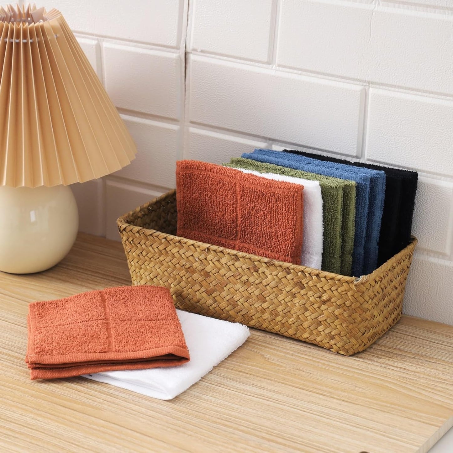 Glynniss Dishcloths Kitchen Highly Absorbent Dish Rags 100% Cotton Dish Cloths for Washing Dishes, Cleaning (Green White, 11x11)