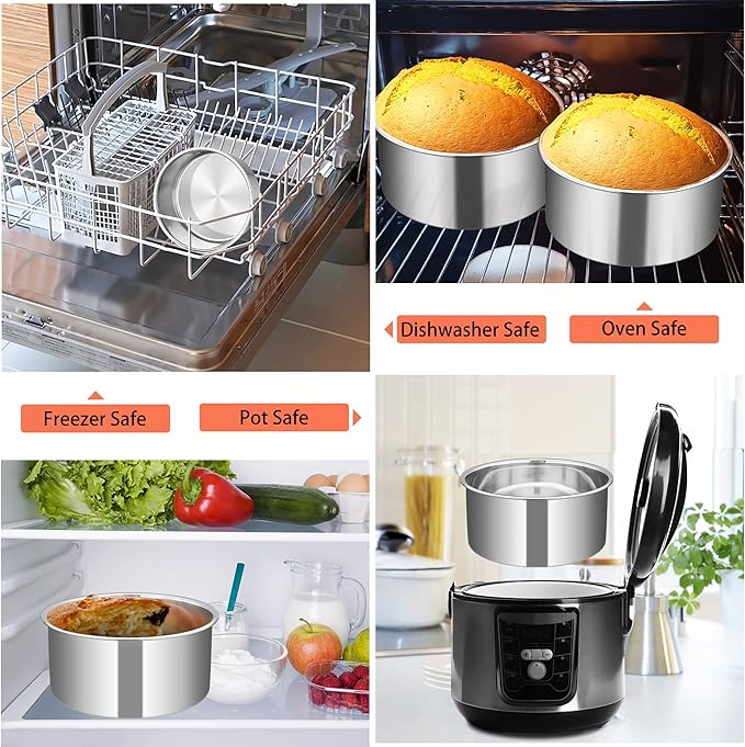 TeamFar 6 Inch Cake Pan, Stainless Steel Round Deep Baking Cake Pan for Wedding Birthday Party, Non-Toxic & Heavy Duty, Deep Wall & Straight Side, Mirror Finish & Dishwasher Safe