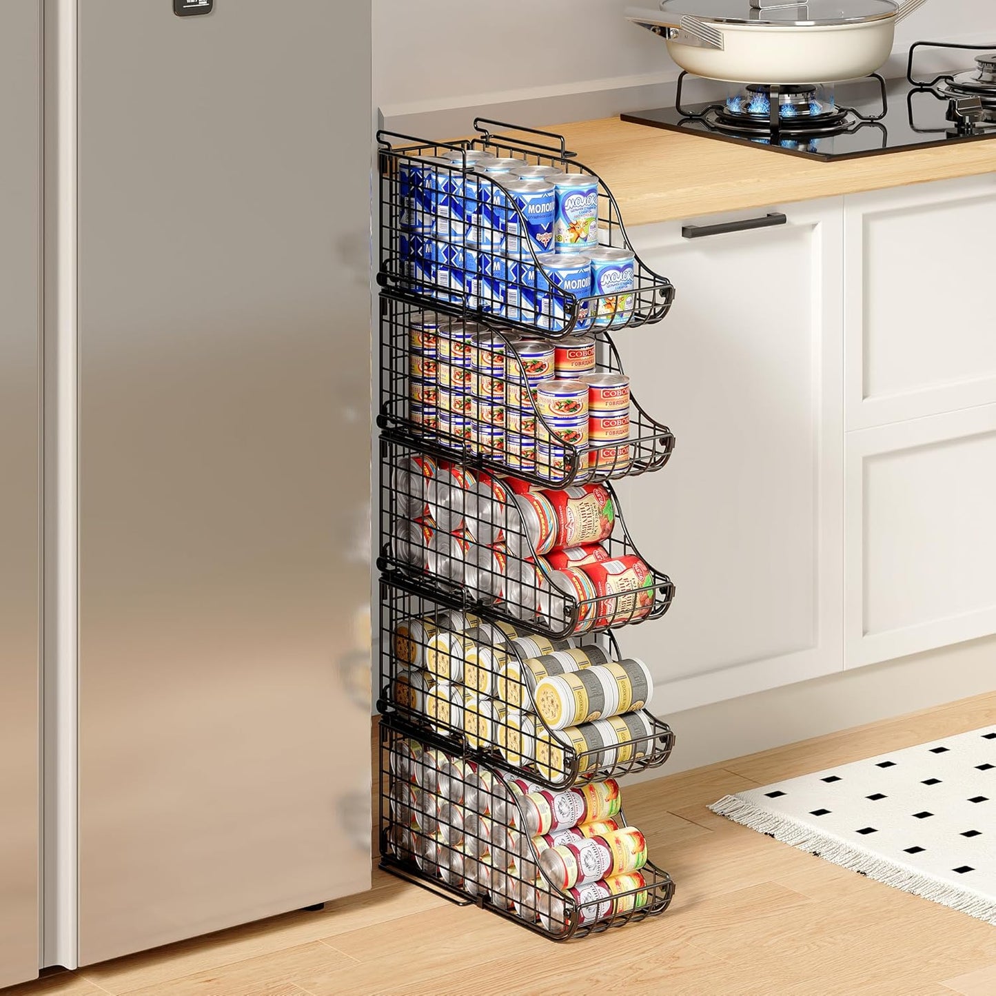 Sonyabecca 6-Pack Can Storage Organizer Pantry, Stackable Kitchen Canned Food Holder With Handles, Can Organizer For Pantry Countertop Cabinet, Beverage Drink Pop Soda Can Dispenser Patent Pending