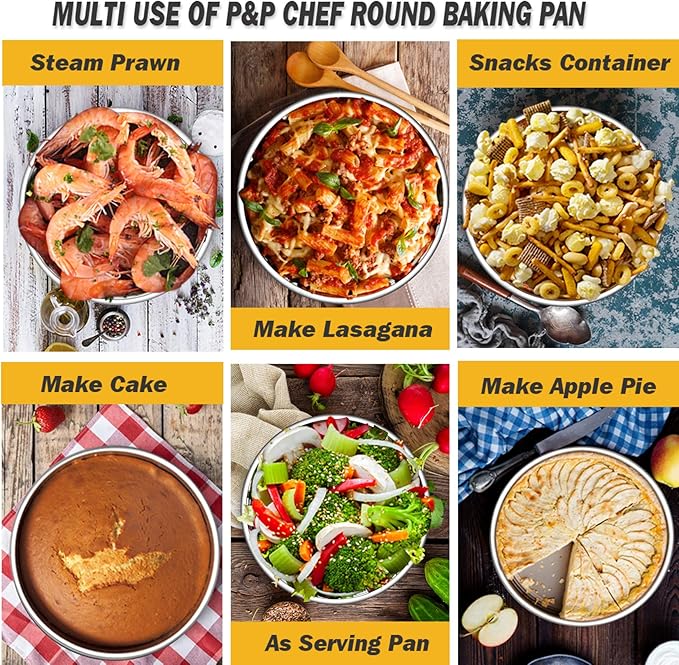 P&P CHEF Cake Pans Sets for Baking, 4" + 6" + 8" + 9.5" 4 Piece Stainless Steel Round Cake Pans Tin, Oven/Pot/Dishwasher Safe, Combination of Different Sizes, Leak-proof & Easy Clean