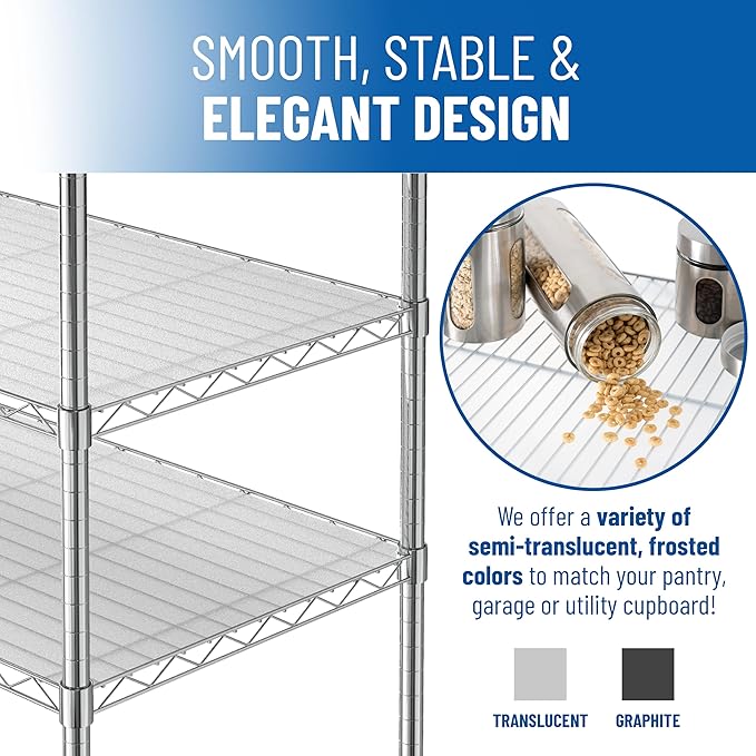 Sterling Shelf Liners for Wire Shelf System: Set of 5 in Graphite: 13.4 x 23.2 inch: Plastic Wire Shelving Mats