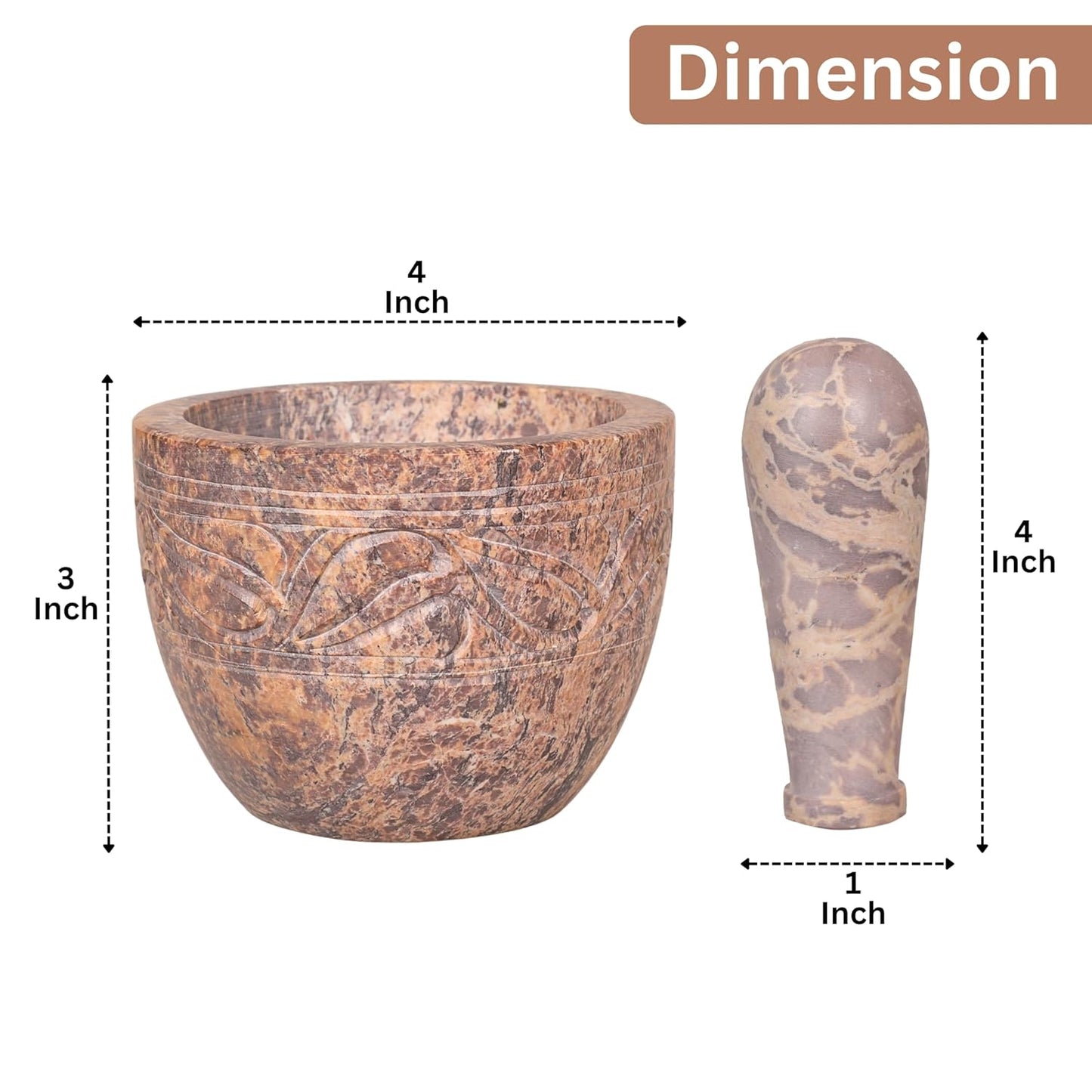 Mortar and Pestle, Made of Heavy Duty Polished Hard Stone, Natural Stone Grinder for Spices, Pastes, Herbs, Seasoning etc. (Natural)