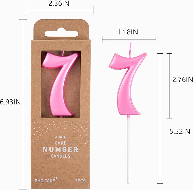 PHD CAKE 2.76 Inch Elegant Pink 7 Number Birthday Candles, Pink Number Candles, Cake Number Candles, Party Celebration