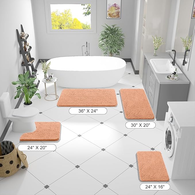 OLANLY Toilet Rugs U-Shaped 24x20, Extra Soft Absorbent Chenille Contour Bathroom Rugs for Toilet, Dry Quickly, Machine Washable, Non-Slip Bath Mat, Peach
