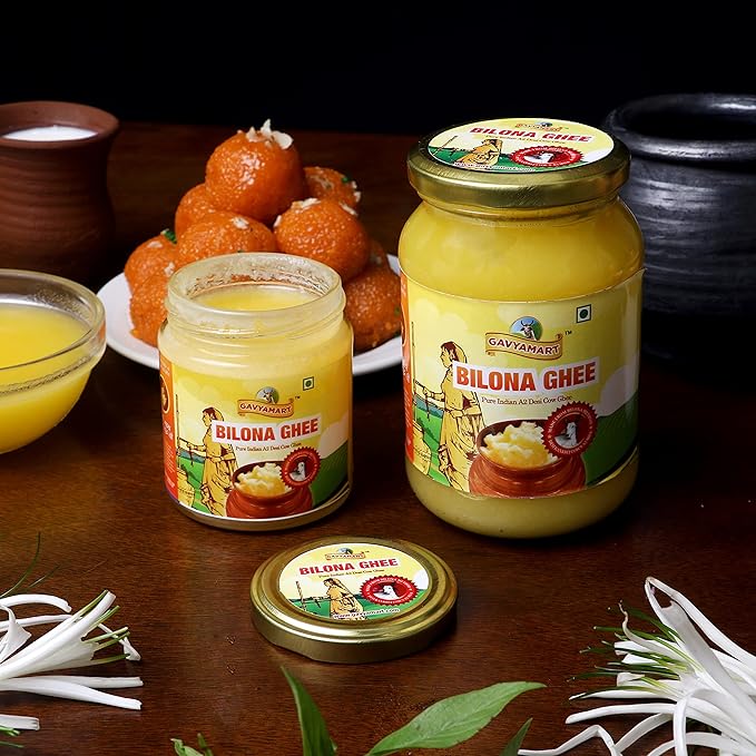 Gavyamart Vedic Bilona Cow Ghee ,Grassfed Ghee – Pasture Raised, Hand Crafted Clarified Butter Made Using Traditional Bilona Method Desi Ghee Jar (1L) 33.Oz