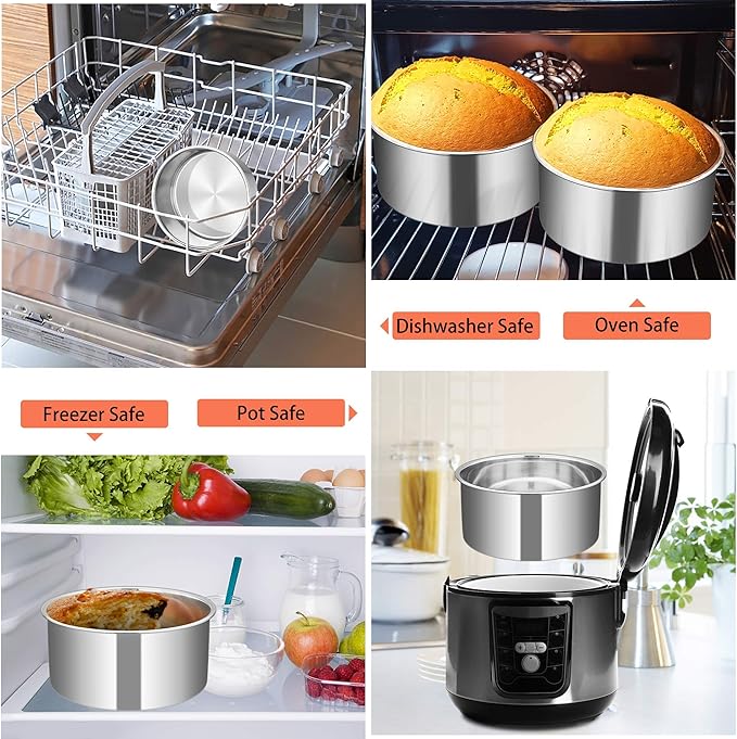 TeamFar 6 Inch Cake Pan Set of 3, 6” x 3” Round Cake Pan Deep Tier Baking Tins Stainless Steel, For Birthday Wedding Party, Healthy & Toxic Free, Deep & Straight Size, Oven & Dishwasher Safe