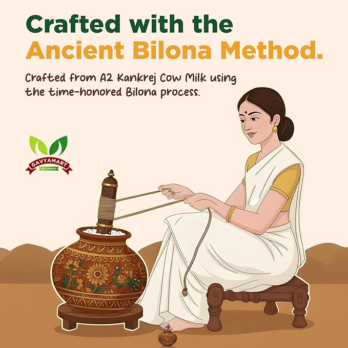 Gavyamart Vedic Bilona Cow Ghee ,Grassfed Ghee – Pasture Raised, Hand Crafted Clarified Butter Made Using Traditional Bilona Method Desi Ghee Jar 500ML (16 flOz)