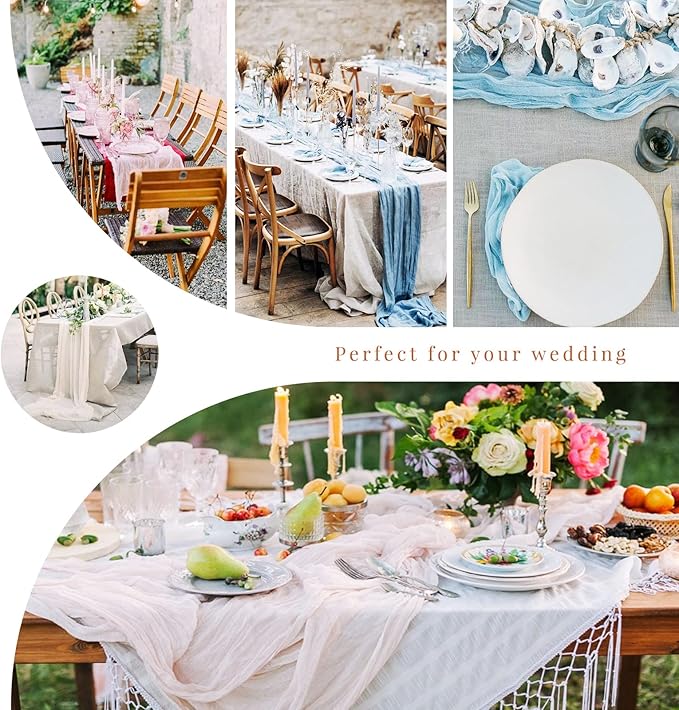 12 Pack Cheesecloth Table Runner 35 x 70 inch Long Boho Cheese Cloth Gauze Table Runners Semi Sheer Table Runner for Wedding Decor, Bridal Shower, Birthday Party (Beige)