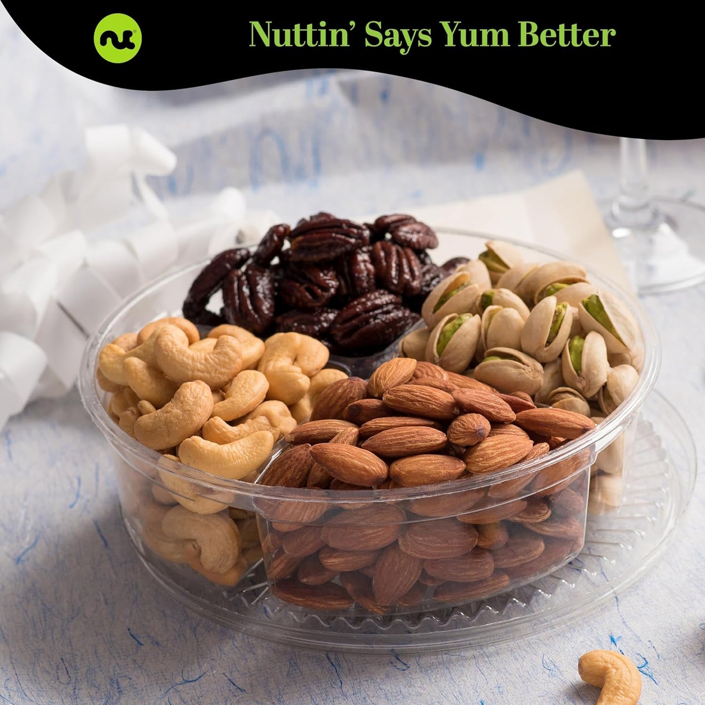 NUT CRAVINGS - Mixed Nuts Gift Basket + Heart Ribbon (4 Assortments) Food Arrangement, Healthy Snack Care Package, Food Assortments