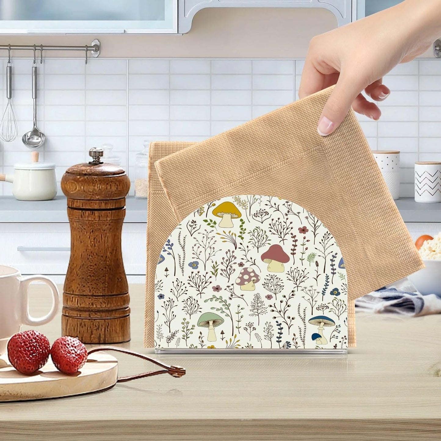 Cute Mushroom Wild Plant Napkin Holder for Table Paper Napkins Holder Acrylic Tissue Dispenser Kitchen Dining Room Bathroom Party Car Decor