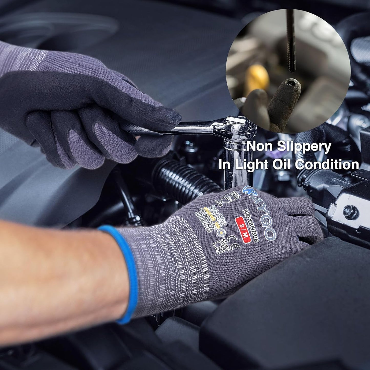 KAYGO Safety Work Gloves MicroFoam Nitrile Coated, 12 Pairs KG18NB,Seamless Knit Nylon Glove for Men and Women, Ideal for Automotive,Warehouse,Construction (L, Purple)