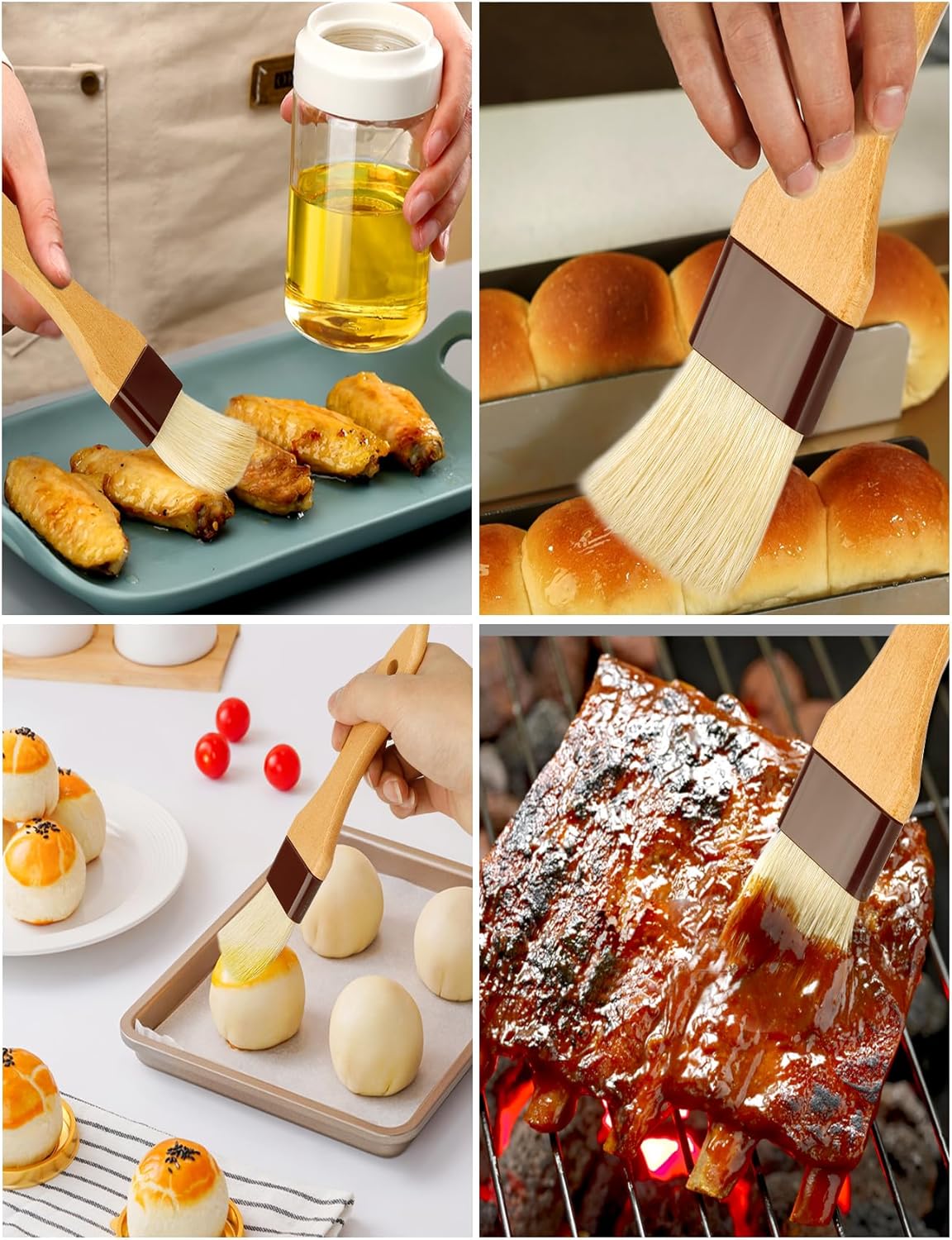 Pastry Brush,Basting Brush for Cooking,Natural Boar Bristle Pastry Brush for Baking,Not Shed Cooking Brush for Oil and Sauce,Butter Brush,Food Brushes,Baster,Egg Wash Brush Kitchen Gadgets(1.5 inch)