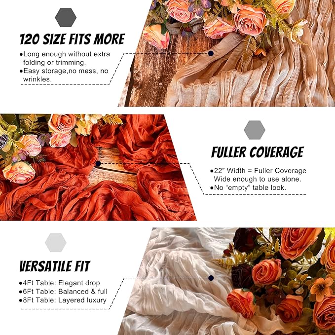 12 Pack Light Pink Cheesecloth Table Runner 22x120 Inch-Naturally Dyed Colors Sheer Gauze Cheese Cloth Wedding Table Runner,Rustic Boho Crinkle Fabric, Reception, Bridal Shower,Farmhouse Dining Decor