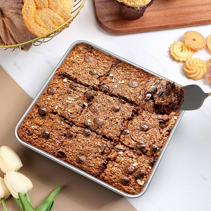 LIANYU 8 Inch Square Baking Cake Pan Set of 4, Stainless Steel Lasagna Brownie Bread Pan, Perfect for Birthday Party Wedding, Leakproof, Oven & Dishwasher Safe