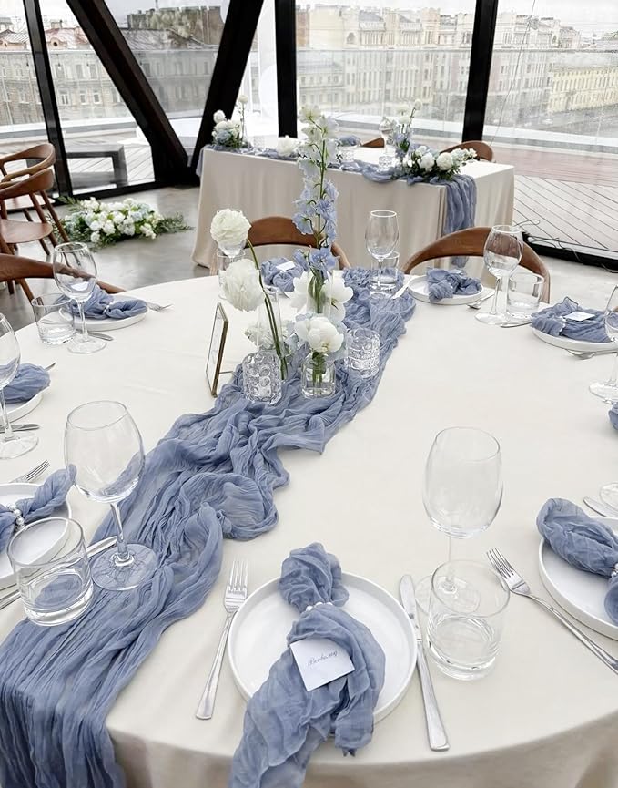 20 Pack Cheesecloth Table Runner Dusty Blue, Rustic Boho Gauze Fabric Table Runner Romantic Table Runner For Wedding, Festival, Birthday, Anniversary, Dinner and Outdoor Events (17.7 x 108 inch)
