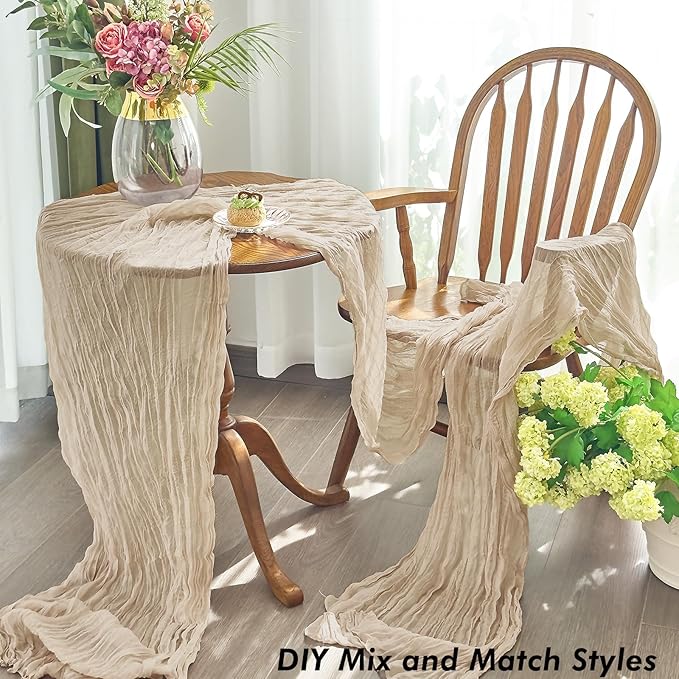 IVAPUPU 10 Pcs Cheesecloth Table Runner - 10ft Nude Boho Gauze Cheese Cloth Table Runners for Baby Shower Decoration Wedding Party Summer Garden Farmhouse