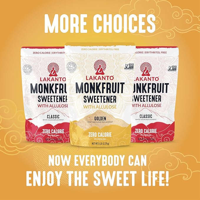 Lakanto Golden Monk Fruit Sweetener with Allulose - Raw Cane Sugar Substitute, Erythritol Free, Sweetener for Coffee, Tea, Baking, Gluten Free, Vegan, Keto Friendly, Sugar Replacement (Golden - 5 lb)