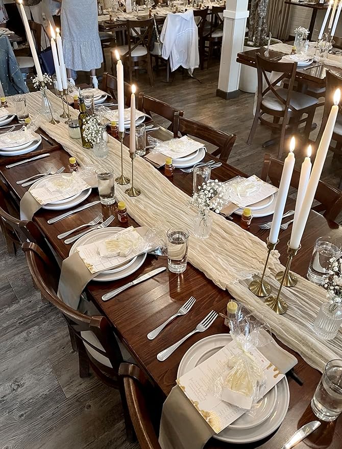 Pesonlook 20 Pack Cheesecloth Table Runner Beige, Rustic Boho Gauze Fabric Table Runner Romantic Table Runner for Wedding, Festival, Birthday, Anniversary, Dinner and Outdoor Events (17.7 x 108 inch)