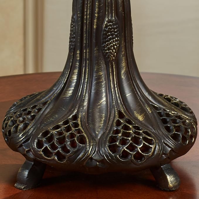 Marissa Abstract Magnolia Flower Stained Glass Table Lamp | Handcrafted Art Glass Shade with Iridescent Pale Yellow, Off-White, & Green Hues | Bronze Tree Trunk-Style Base | Dual Pull Chain Lighting