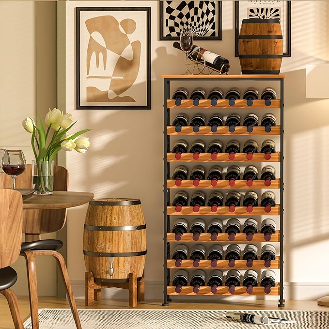 Sonyabecca 48 Bottles Wine Rack Freestanding Floor with Wood Top, 8 Tier Wine Bottle Holder, Wine Storage for Kitchen Pantry, Tall Wine Bar Stand Shelf Display 25.2''L X 10.7''W X 47.2''H