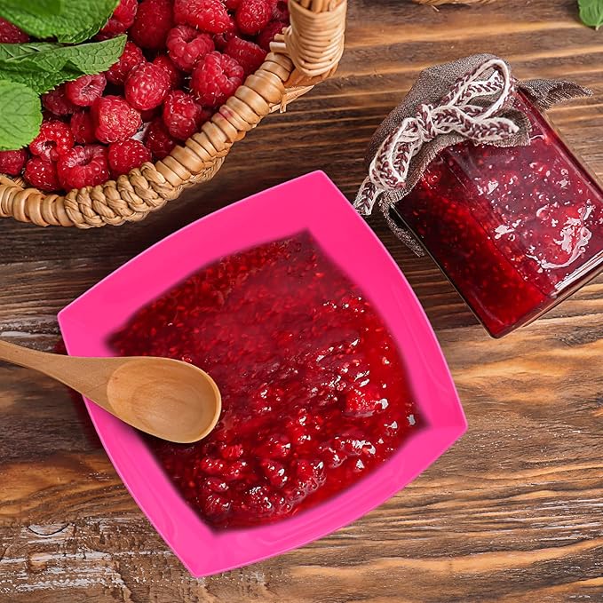 Tanlade 50 Pcs Square Plastic Serving Bowls Disposable Snack Salad Bowl Small Party Candy Bar Containers Taco Bar Serving Dishes for Buffet Chips Fruit(8 oz,Rose Red)